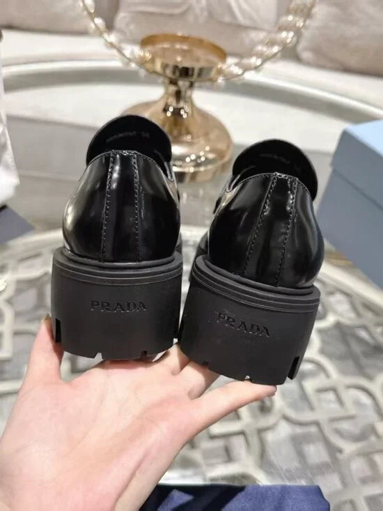 Women's Black Patent Prada Loafers - Picture 6 of 9